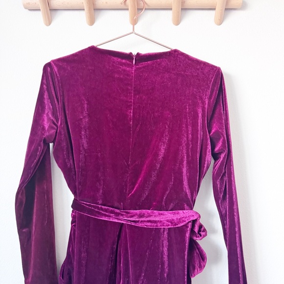 Lulu's Velvet Long Sleeve Romper in DeepMaroon Red - Picture 10 of 12